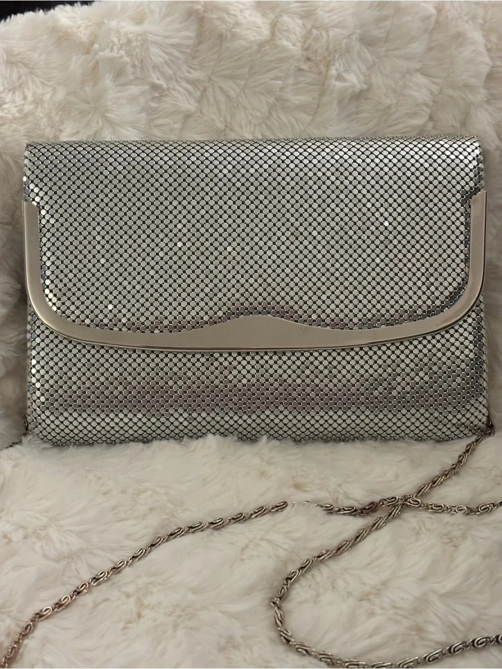 Vintage Carolyne Barton Silver Mesh Evening Clutch Shoulder Bag Chain Strap